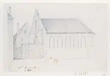 L'ancienne église des Célestins, au coin de la rue du Petit-Musc(dessin de 1831).