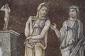 Hippolyte fils de Thésée avec Phèdre, mosaïque des Quatre Saisons, musée d'Antakya, IIe&nbsp;siècle.