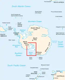 Carte montrant l'Antarctique et une partie des autres continents proches.