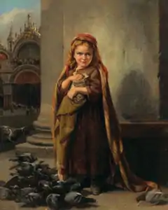 Feeding the doves in the Piazza San Marco in Venice, Venise, 1869.