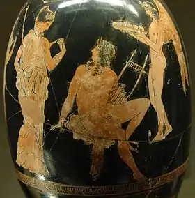 Aphrodite et Adonis, lécythe aryballisque attique à figures rouges d'Aison, v.&nbsp;410 av. J.-C., musée du Louvre