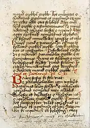 Page de la Bible hussite dans le Codex Apor (XVe&nbsp;siècle) utilisant le o barre souscrite.