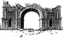 Gravure représentant l'arc de Volubilis au XVIIIe&nbsp;siècle