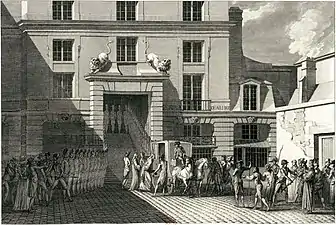 Arrestation de d'Eprémesnil et Goislard le 6 mai 1788, eau-forte et burin, d'après Abraham Girardet (1802).
