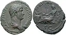 As d'Hadrien (136), représentant sur l'avers Africa, portant une dépouille d'éléphant, tenant un scorpion et une corne d'abondance, un modius de blé à ses pieds.