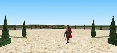 Vue depuis le bout du parterre. Le jardin semble s'achever.