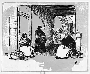 Marchandes au panier, rue Montorgueil, bois gravé paru dans L'Artiste, mars 1894.