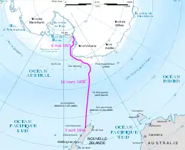 Carte montrant la dérive de l'Aurora.