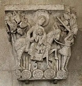 La Fuite en Égypte, cathédrale Saint-Lazare d'Autun, XIIIe&nbsp;siècle.