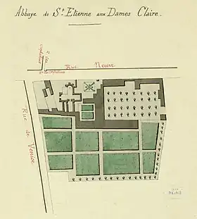 Les bâtiments sur un plan du XVIIIe&nbsp;siècle, bibliothèque Carnegie (Reims).