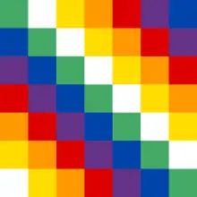 Wiphala de l'Anti Suyu (couleurs vives, carreaux verts sur la diagonale)