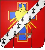 Représentation d'un blason sur fond de gueules.