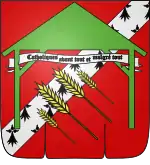 Représentation d'un blason sur fond de gueules.