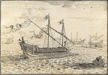 Galères et navires dans un golfe