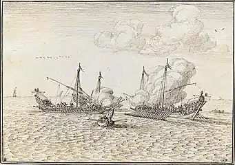 Scène d'abordage entre plusieurs navires