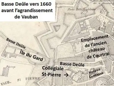 Basse Deûle en 1667 après l'extension de l'époque espagnole avant l'agrandissement de Vauban.