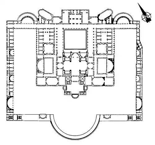 Plan des thermes de Trajan (Rome, Italie), début du IIe&nbsp;siècle.