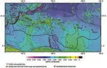 Carte montrant par des dégradés de couleur les différences d'élévation du niveau de la mer
