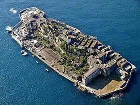 Ile fantôme d'Hashima, vue du ciel.