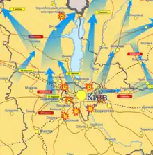 Carte montrant l'avancée de l'offensive russe de la Biélorussie vers Tchernobyl