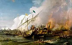 La bataille de Prévéza, par Ohannes Umed Behzad, huile sur toile, 1866.