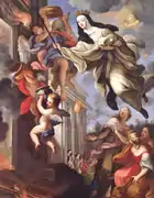 Incendie du monastère d'Arouca. Détail d'une peinture de Giovanni Odazzi, XVIIIe&nbsp;siècle.