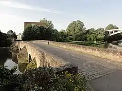 Vue de Beaumont-sur-Sarthe vers Maresché. À l'arrière-plan le nouveau pont routier.