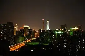 Pékin vu de nuit, sur le quartier de Guomao