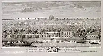 Le pavillon de Brimborion (au premier plan) et le château de Bellevue (en haut).