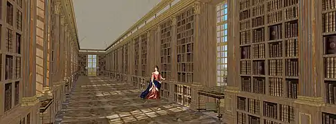 Restitution de la bibliothèque de Fouquet à Saint-Mandé, vers 1660. Voir aussi le clip vidéo 3D.
