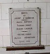 Plaque hommage 1914-1918.