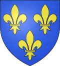 Le blason du roi de France, constitué de trois fleurs de lys dorées sur un fond bleu.