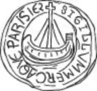 Dessin de Théodore Vacquer du sceau des « marchands de l’eau » parisiens au XIIIe&nbsp;siècle, BHVP.