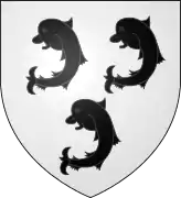 Blason avec trois dauphins noirs sur fond argent.