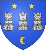 avant 1817 d’azur, à trois tours d'argent, rangées en fasce, accompagnées en chef de deux étoiles d’or et en pointe d’un croissant de même (armorial de Riestap).
