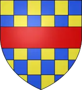 Blason avec un damier jaune et bleu et une bande horizontale rouge