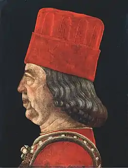 Portrait de Borso d'Este, attribué à Vicino da Ferrara, Pinacothèque du château des Sforza (Milan).