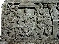 Bouddha prêchant dans le ciel de Tushita. Musée Indien de Calcutta.