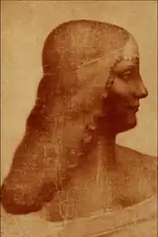 Portrait crayonné de profil d'une jeune femme.