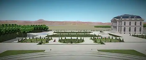 Vue restituée du jardin du château d'Issy depuis le petit belvédère, état à la fin du XVIIe&nbsp;siècle.