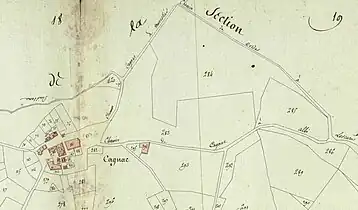Hameau du vieux Cagnac - plan cadastral de Castelnau-de-Lévis en 1809.