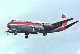 Un Vickers Viscount Type 701 de Cambrian Airways (en) à l'aéroport de Berlin-Tempelhof en 1966.