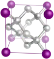 Structure cristalline du diamant. Chaque côté mesure 0,36&nbsp;nm.