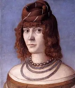 Portrait de femme, entre 1495-1498, 29&nbsp;×&nbsp;24&nbsp;cm, huile sur panneau, Galerie Borghèse, Rome.