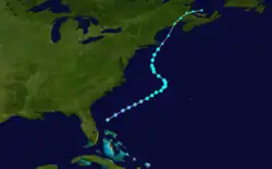 Trajectoire de Carrie longeant la côte est.