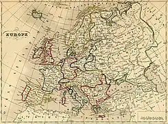 Carte ancienne de l'Europe de 1843.