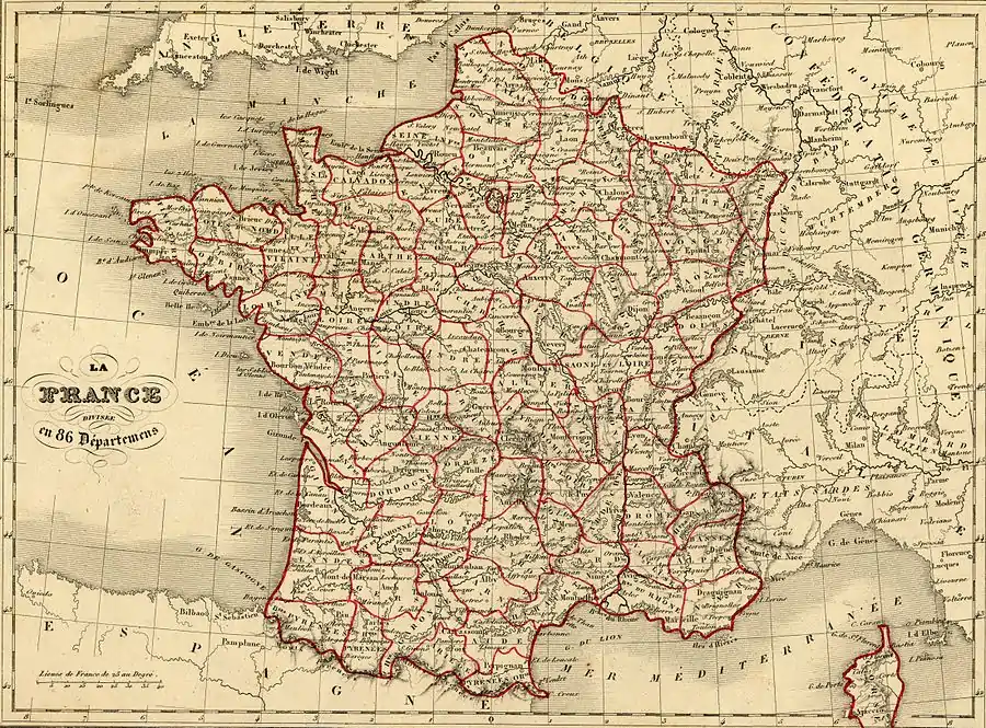Carte de France de 1843.