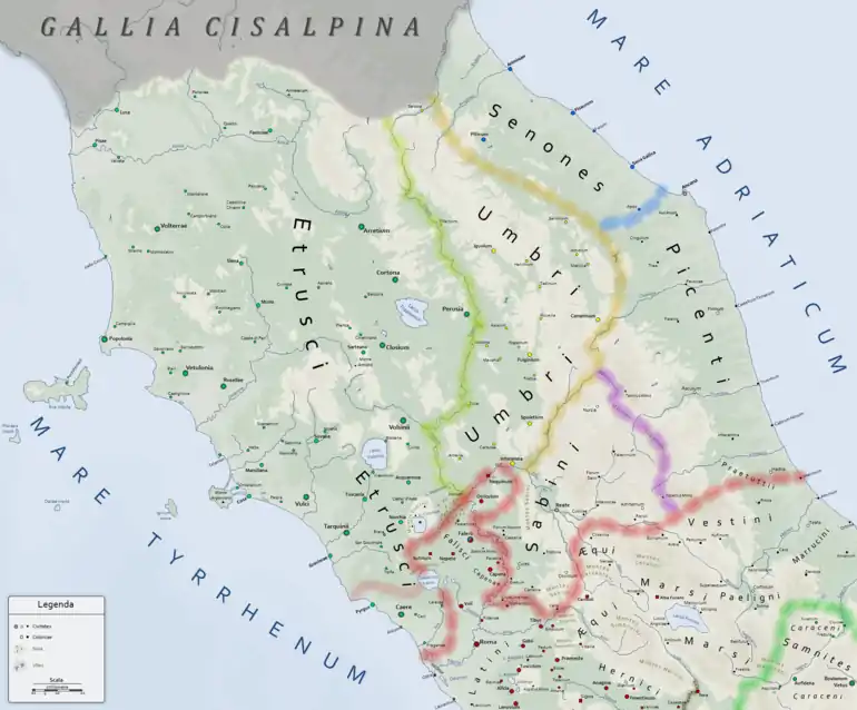 Les peuples du centre de l'Italie au tout début du IIIe&nbsp;siècle&nbsp;av. J.-C.