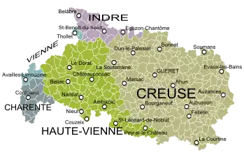 Province de la Marche au XVIIIe siècle (seule la partie occidentale intègre la Charente)