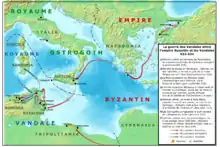Carte des opérations de la guerre des Vandales, à droite une légende en anglais